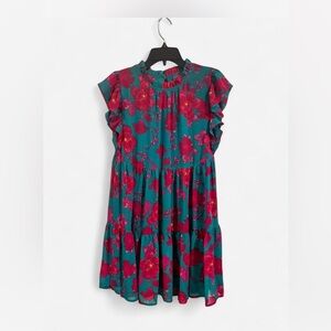 Hudson Gray sz S green pink floral minidress babydoll tiers feminine ruffles